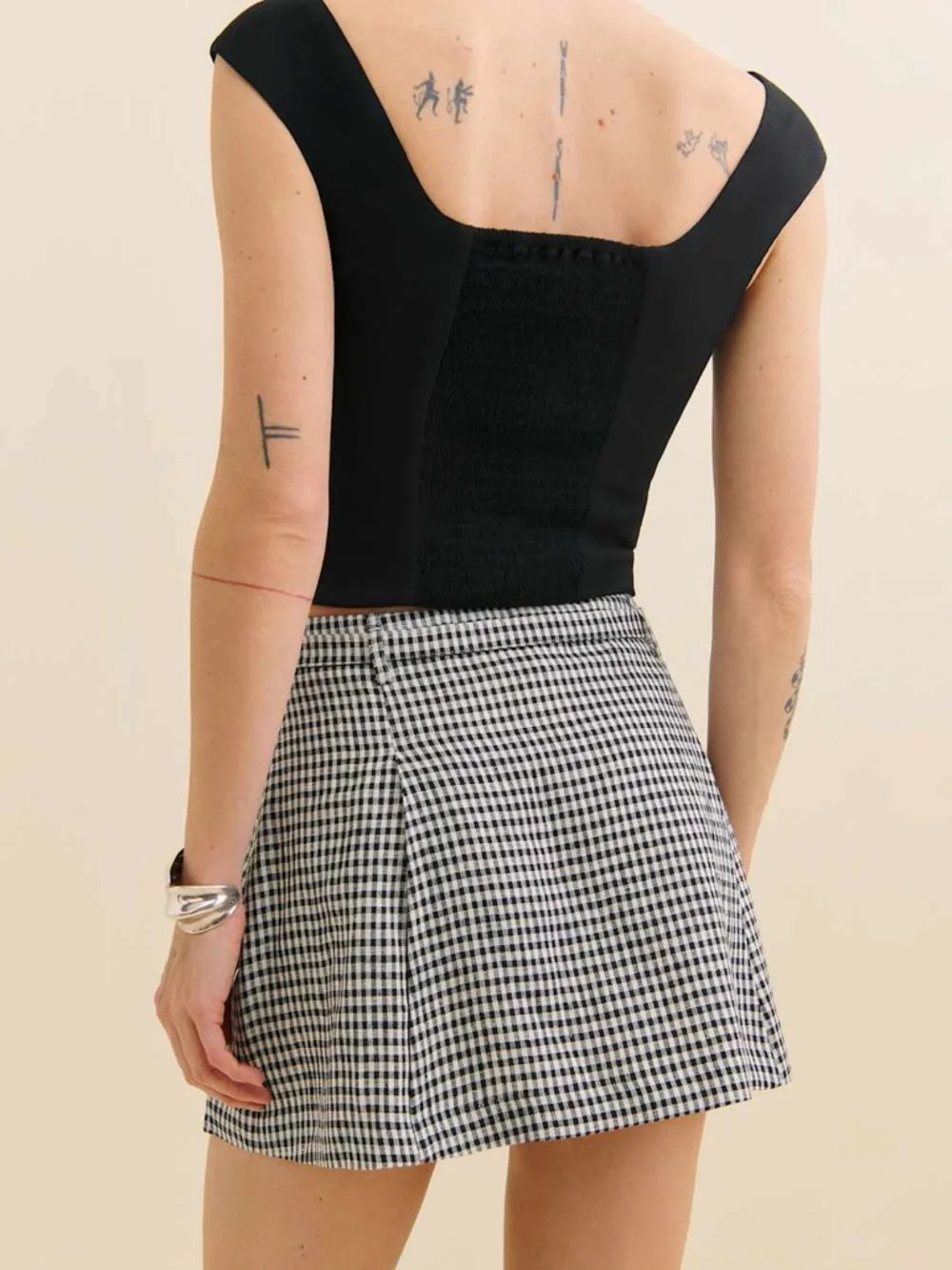 Reformation Rory Linen Skirt In Remy Check Size 2 - Picture 3 of 11